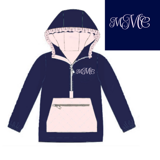RTS: Girls Knit Navy & Pink Hooded Pullover "MMC"