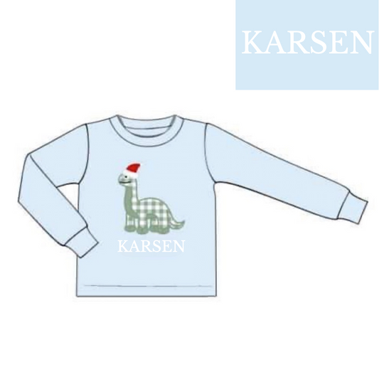 RTS: Shirt Only- Boys Christmas Dino Applique "KARSEN"