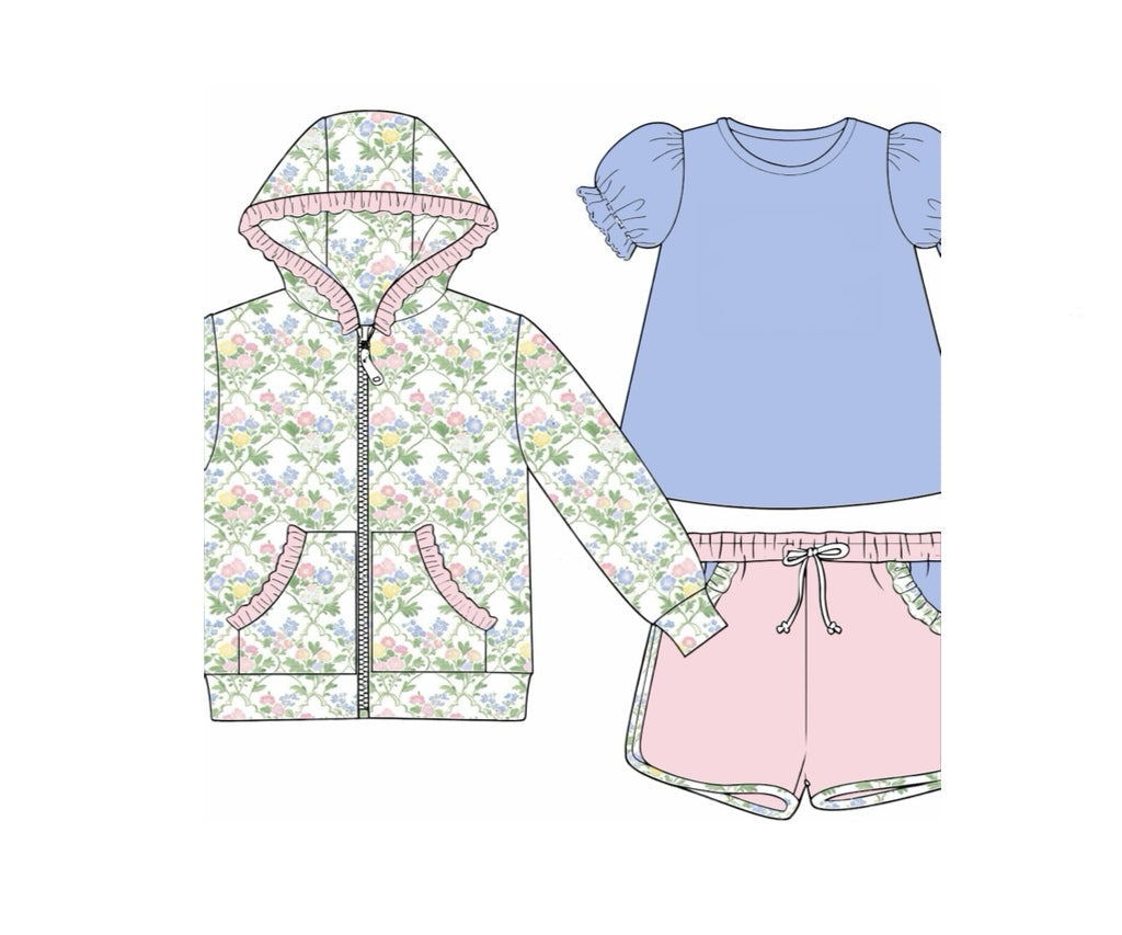 RTS: 3pc Knit Jacket Sets- Girls Mary-Keene Floral