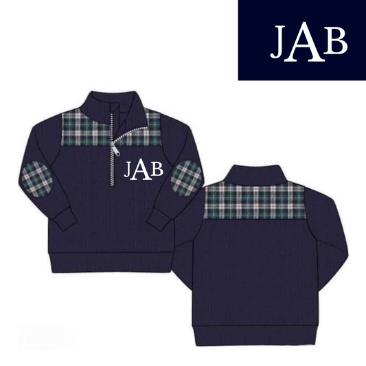 RTS: Navy Tartan Plaid- Boys Cardigan Pullover "JAB"