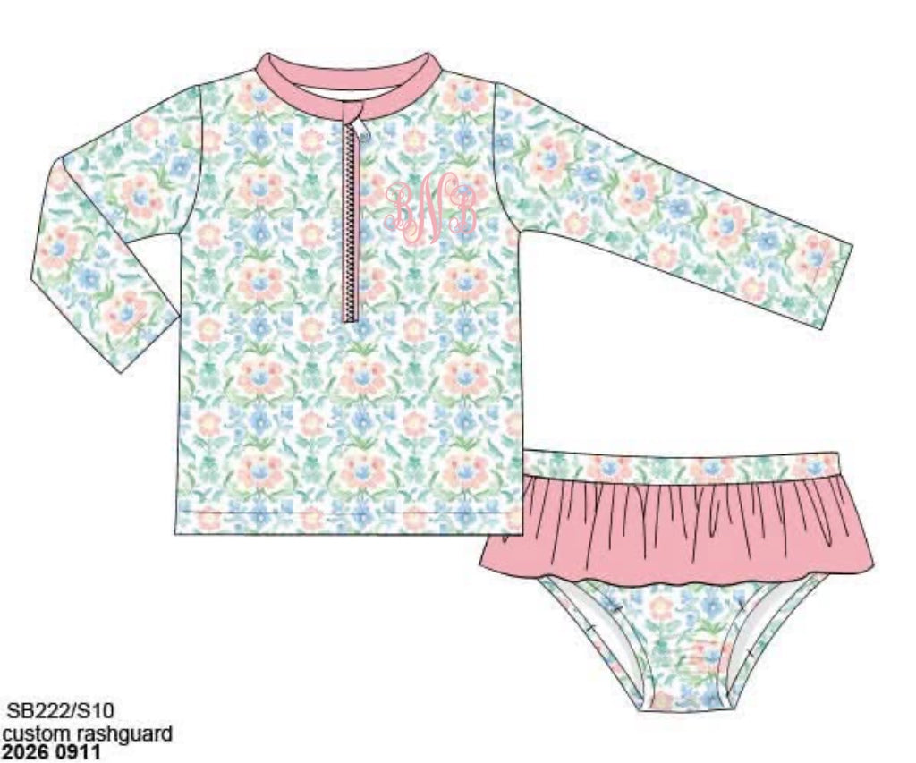 Pre Order 149: Family Swim- Girls 2pc Long Sleeve Rashguard Swim