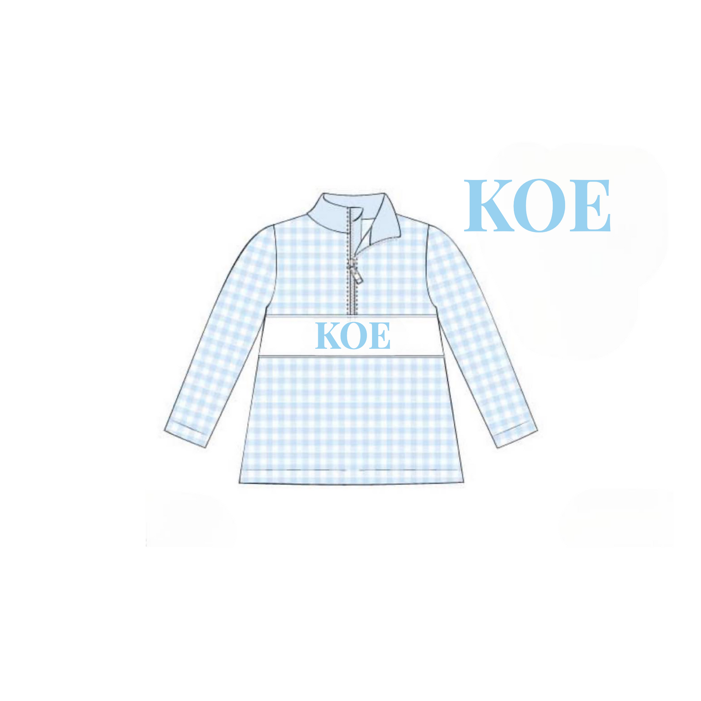 RTS: Boys Asher Blue Gingham Name Smock Knit Pullover "KOE"