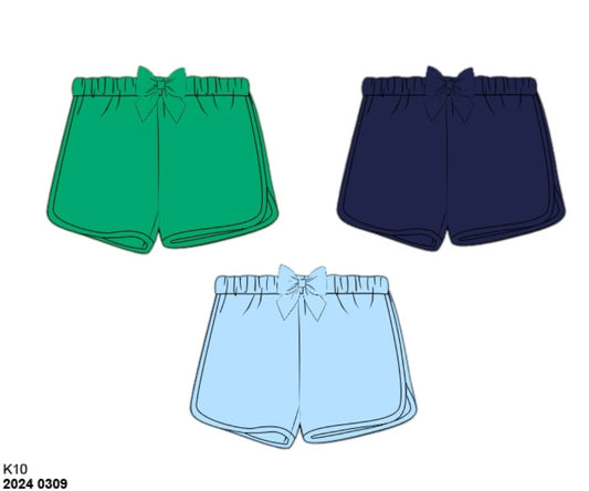 Pre Order 149: Girls Knit Bottoms- 3pc Shortie Short Pack (Green, Navy, Blue)