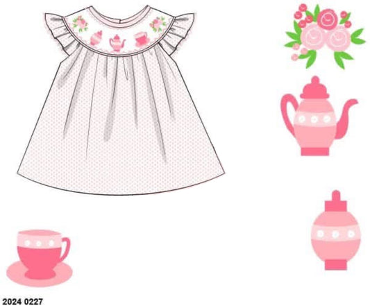 RTS: For the Girls- Smocked Tea Party Knit Shirt