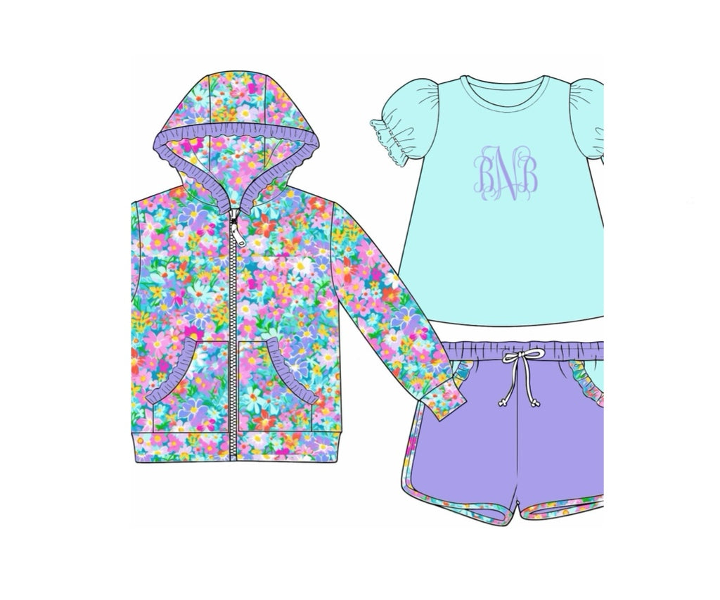 Pre Order 140: 3pc Knit Jacket Sets- Girls Lilac Blooms