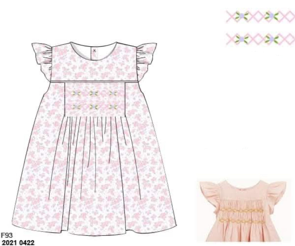 Throwback Pre Order: Girls Only- Smocked Pink Floral Woven Dress