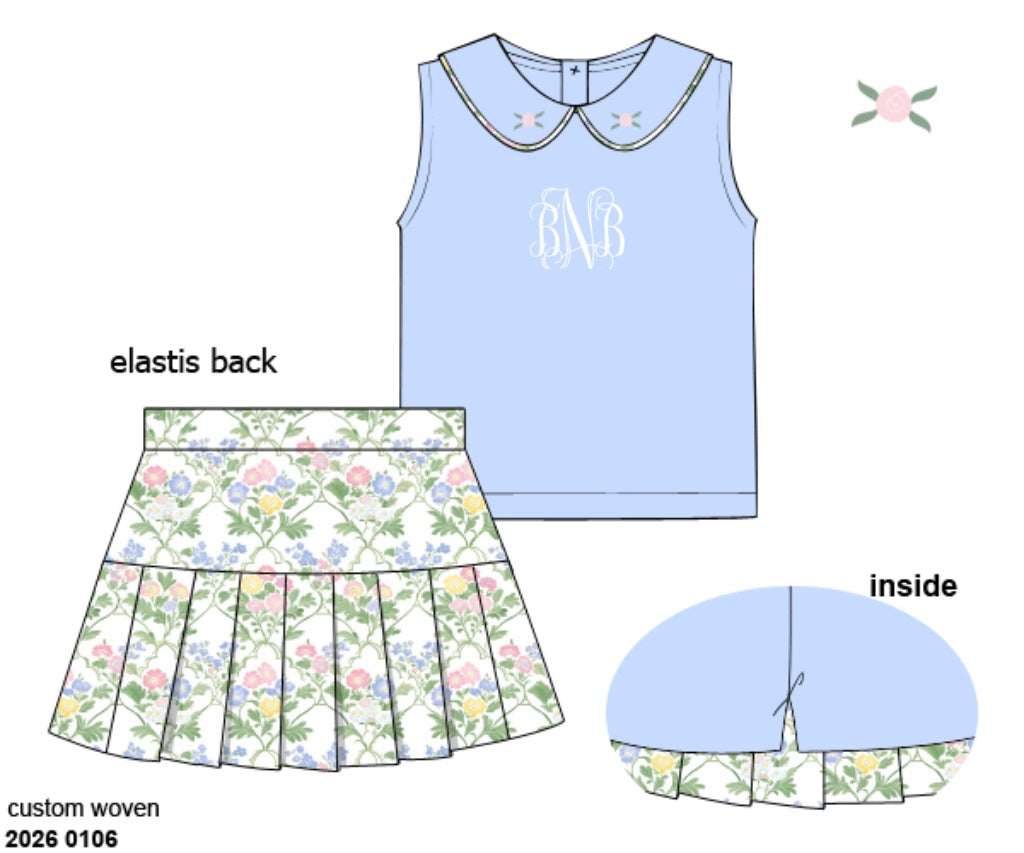 Pre Order 138: Mary Keene Floral & Stripe- Girls Knit Skort Set