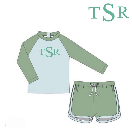 RTS: Kira Rae Floral Collection- Boys 2pc Rashguard Swim Set "TSR"