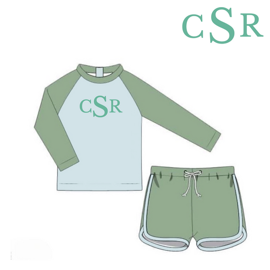 RTS: Kira Rae Floral Collection- Boys 2pc Rashguard Swim Set "CSR"