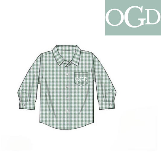RTS: Seafoam Green Check Boys Woven Button Up Shirt "OGD"