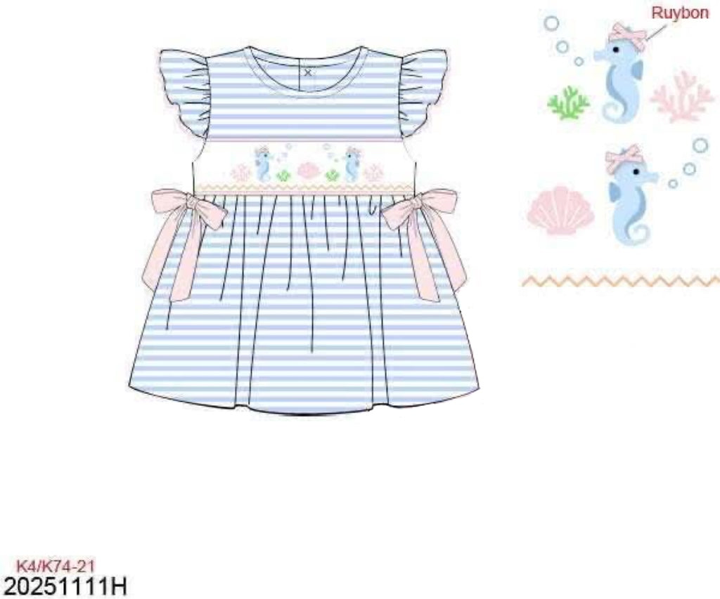 RTS: Critter Collection- Girls Smocked Seahorse Shirt