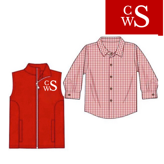 RTS: Kira’s Red Christmas- Boys/Dad Vest Set "CSW"