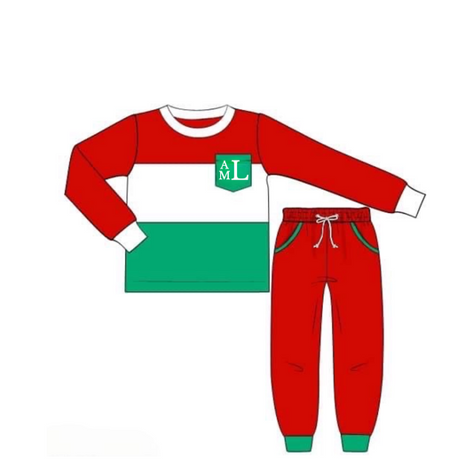 RTS: Christmas Knits- Boys Colorblock Knit Jogger Set "ALM"