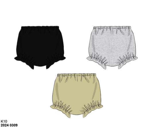 Pre Order 149: Girls Knit Bottoms- 3pc Bloomer Pack (Black, Khaki, Gray)