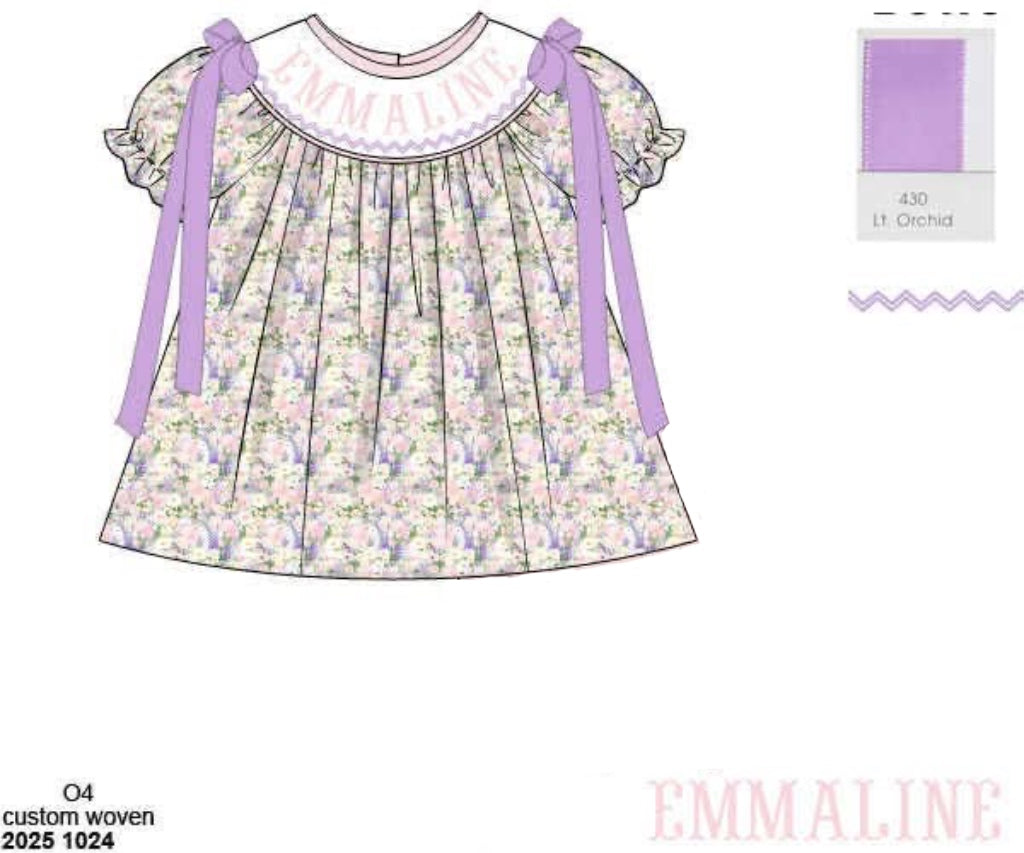 Pre Order 146: Name Smocks- Girls Catherine Floral Woven Bishop Shirt