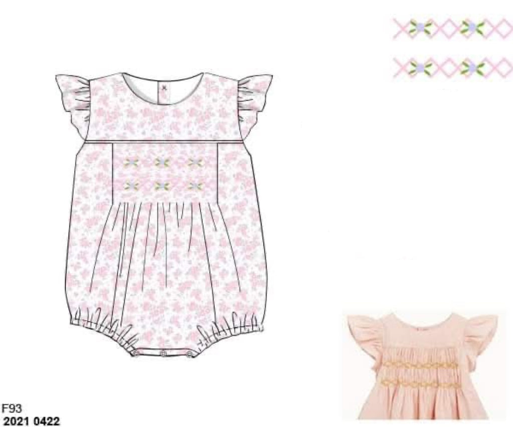 Throwback Pre Order: Girls Only- Smocked Pink Floral Woven Bubble
