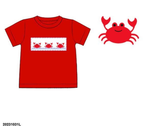 RTS: Critter Collection- Boys Red Smocked Crab Shirt