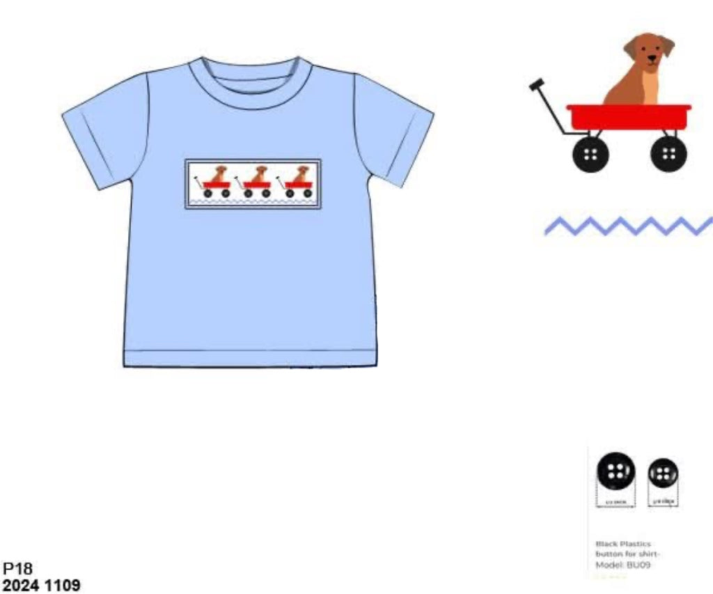 RTS: Critter Collection- Boys Smocked Puppy Wagon Shirt