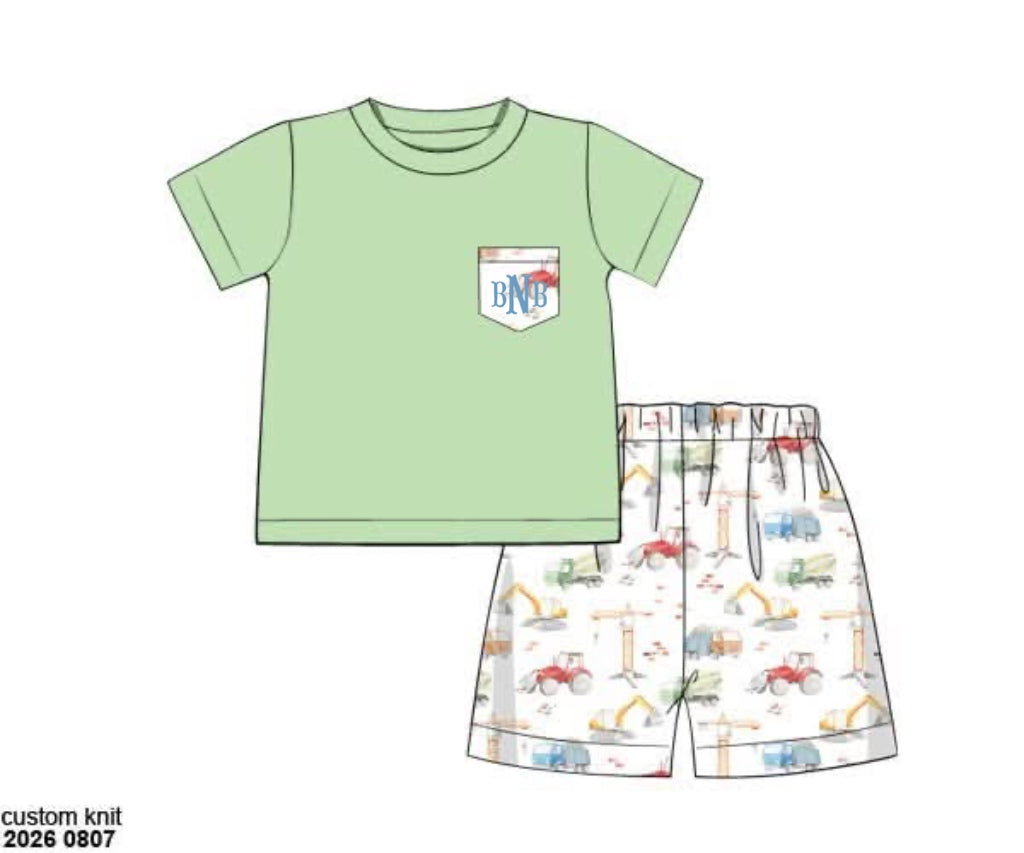 Special Pricing 2.0: Simple Knit Set- Boys Watercolor Construction Short Set
