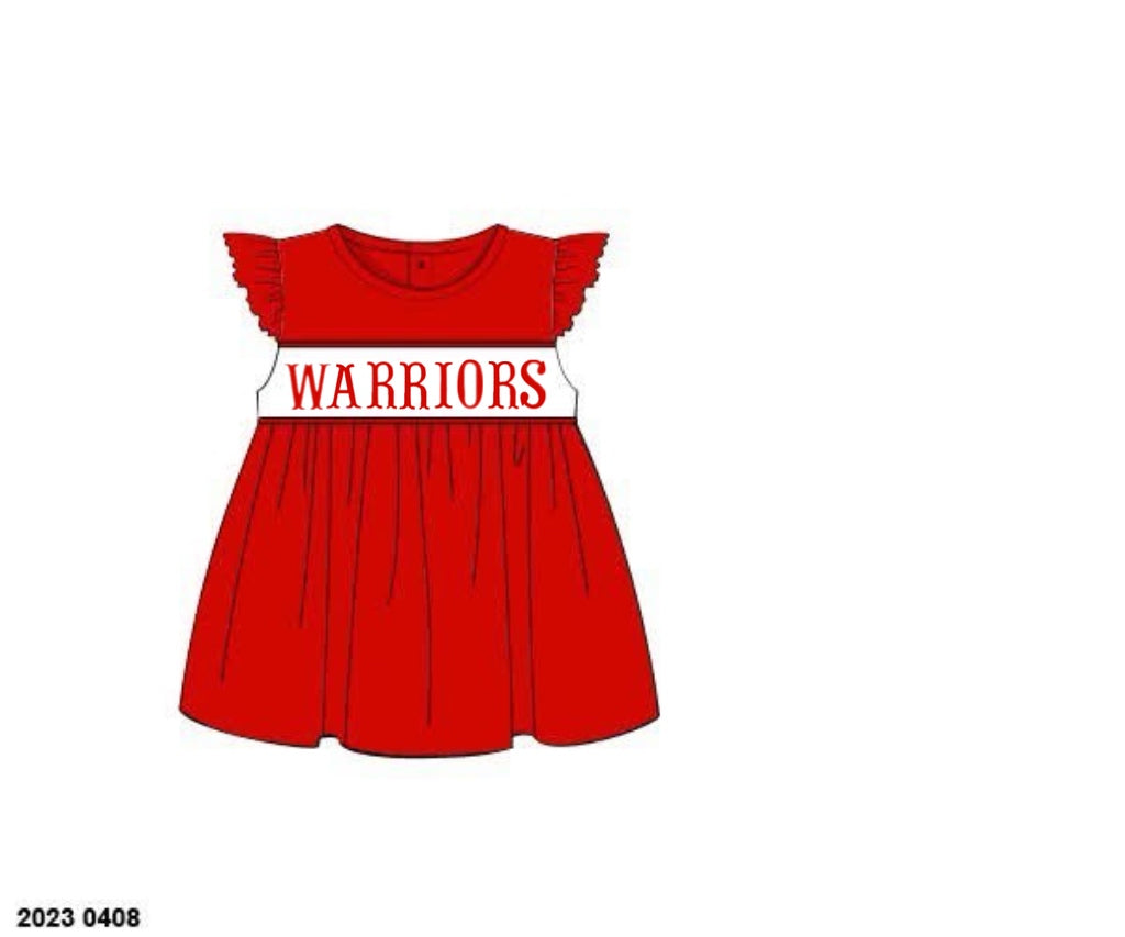 RTS: Custom Name Smocks- Girls Red Knit Shirt “WARRIORS”