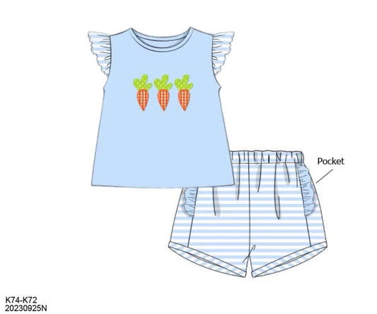Special Pricing 2.0: Gingham Carrots- Girls Appliqué Knit Shortie Set