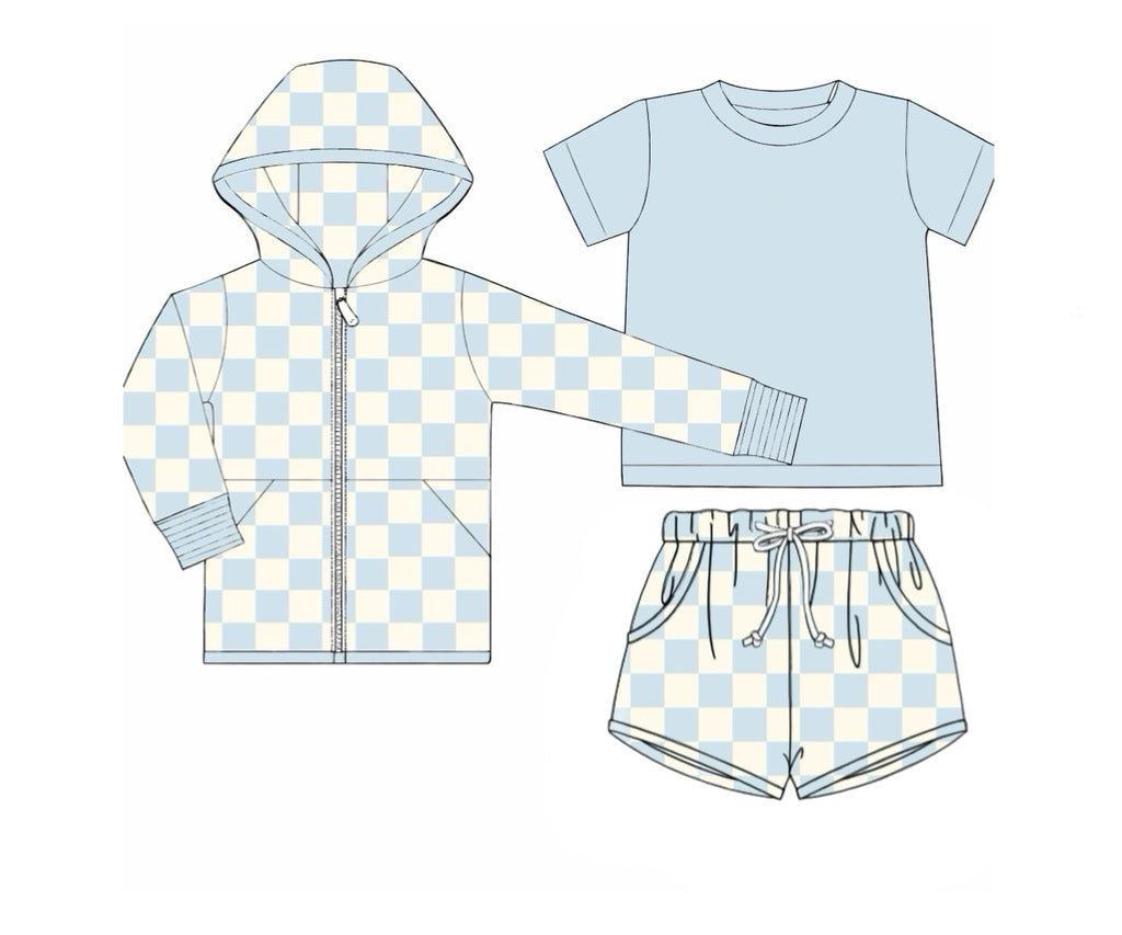 RTS: 3pc Knit Jacket Sets- Boys Blue Check (No Monogram)