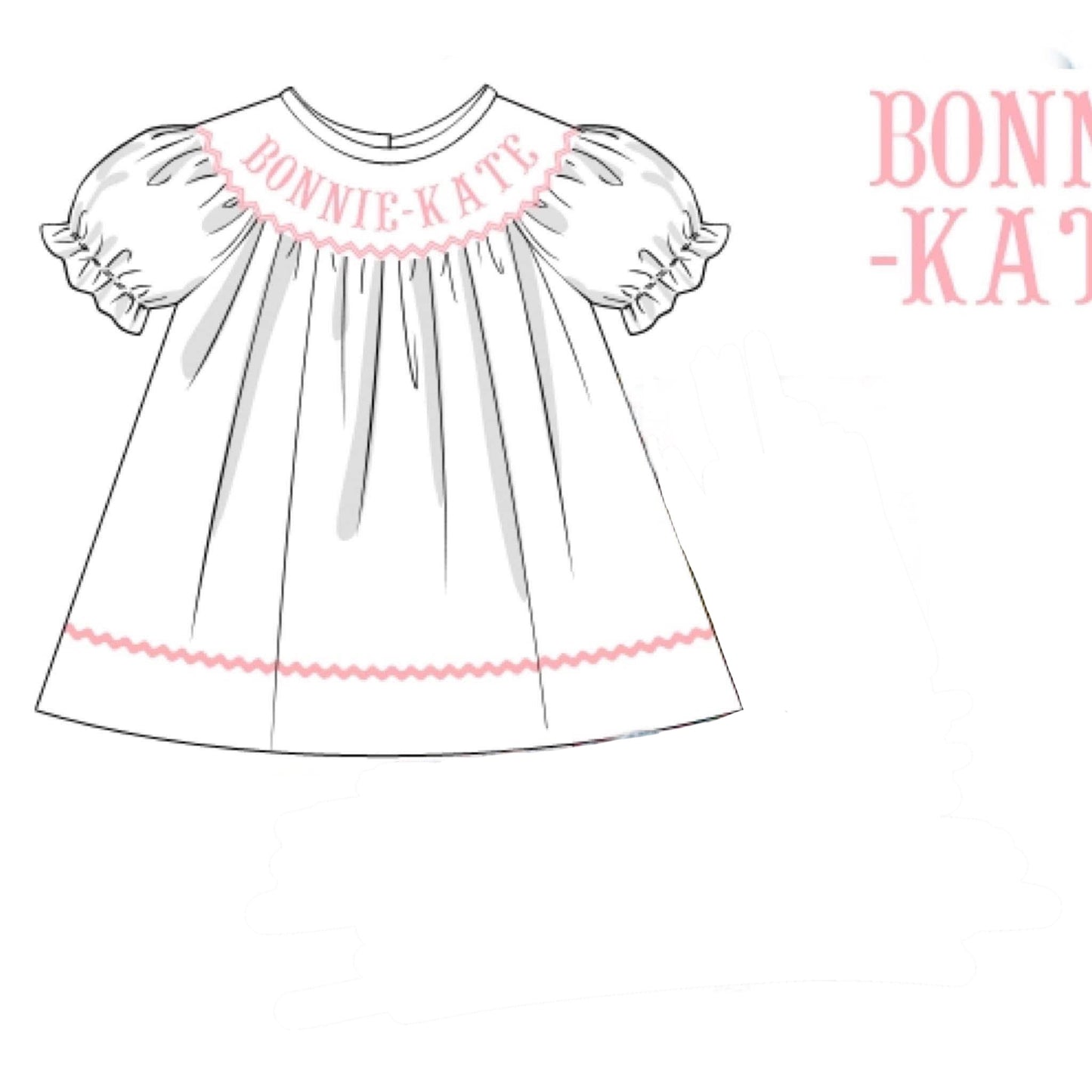 Pre Order 146: Name Smocks- Girls White & Pink Knit Bishop Shirt