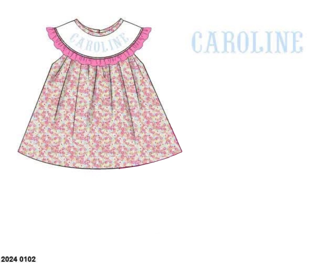 Pre Order 146: Name Smocks- Girls Remy Floral Woven Bishop Shirt