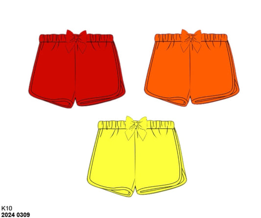 Pre Order 149: Girls Knit Bottoms- 3pc Shortie Short Pack (Red, Orange, Yellow)