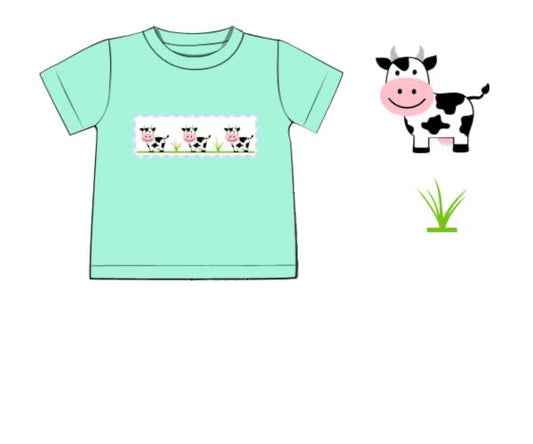RTS: Critter Collection- Boys Smocked Cow Shirt