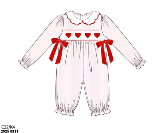 RTS: Valentine Name Smocks- Girls Pink Stripe Woven Romper