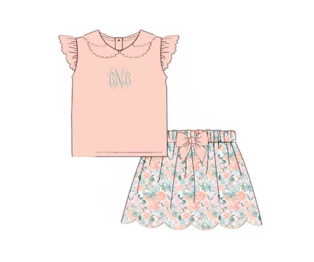Special Pricing Presale: Finlee Floral- Girls Knit Skort Set