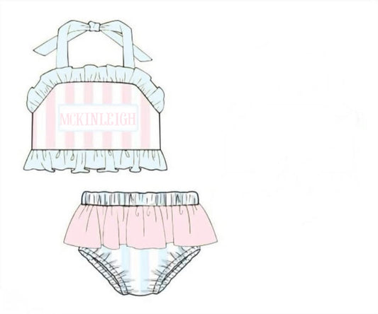 RTS: Pastel Stripes- Girls Name Smock 2pc Swim "MCKINLEIGH"