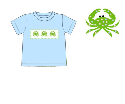 RTS: Critter Collection- Boys Blue Smocked Crab Shirt