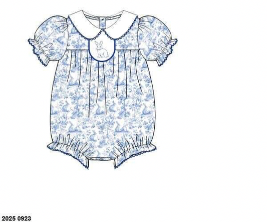 RTS: Bunny Toile- Girls Woven Bubble (No Monogram)
