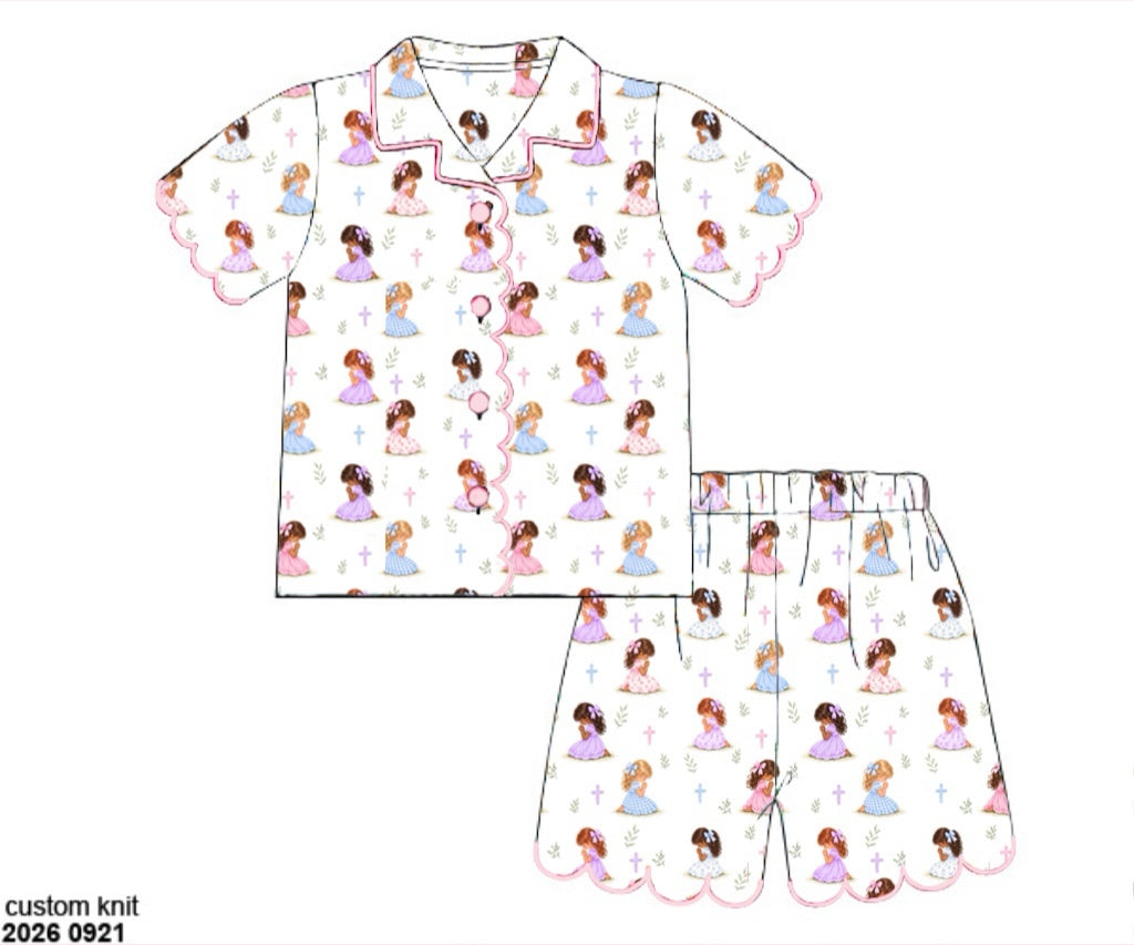 Pre Order 151: Little Hands, Big Prayers- Girls Knit Button Up Lounge Set