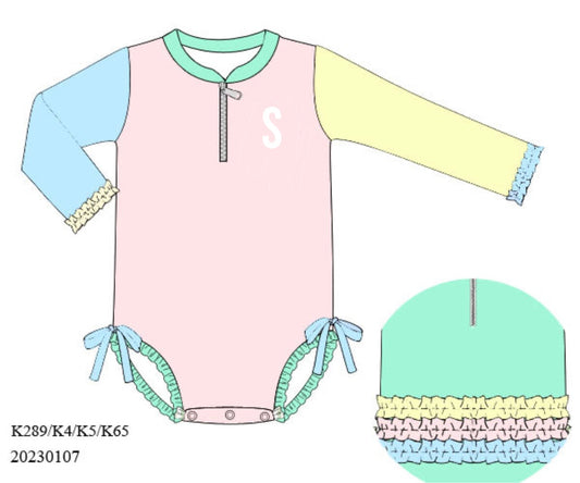 RTS: Sellers Color Block- Girls 1pc Rash Guard Swim “S”