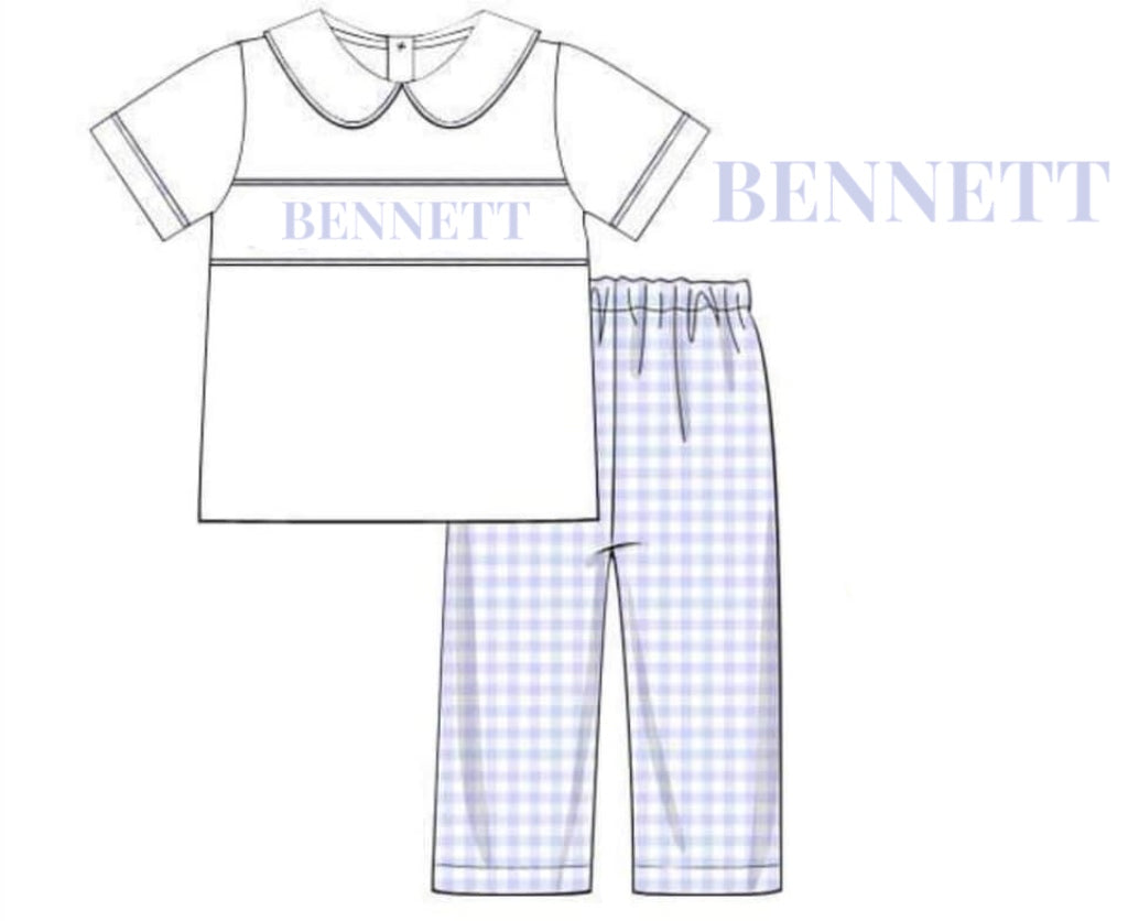 RTS: Sibling Name Smocks- Boys Knit Pant Set “Bennett”
