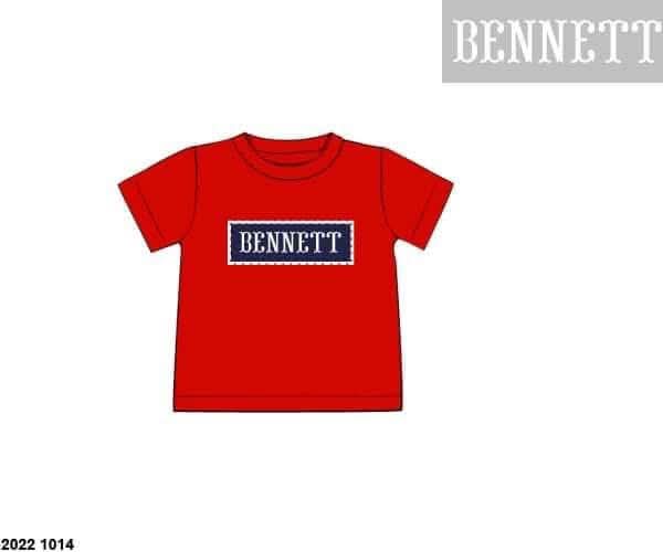 Pre Order 146: Name Smocks- Boys Red & Navy Knit Shirt