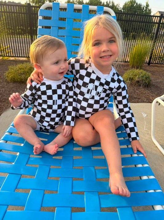 RTS: Black & White Swim- Girls 1pc Long Sleeve Swim
