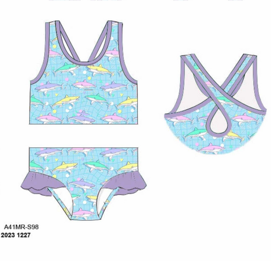 RTS: Nostalgic Sharks- Girls 2pc Rash Guard Swim