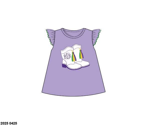 Pre Order 146: Mardi Party- Girls Boot Appliqué Knit Shirt