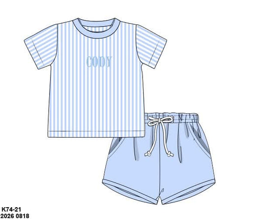 Pre Order 149: Lyndsey's Floral & Stripe- Boys Knit Short Set
