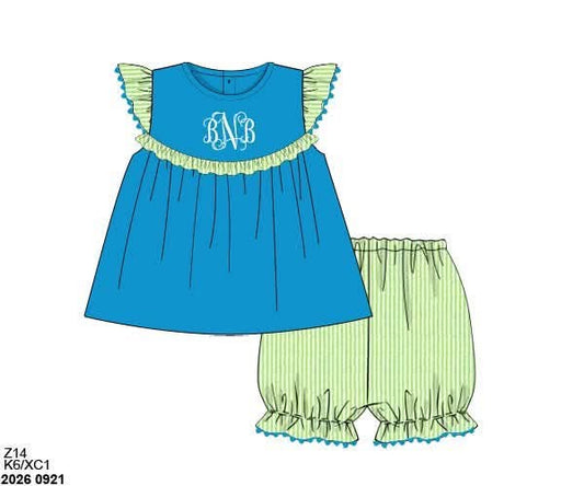 Pre Order 150: Tiki Teal & Lime- Girls Bubble Short Set