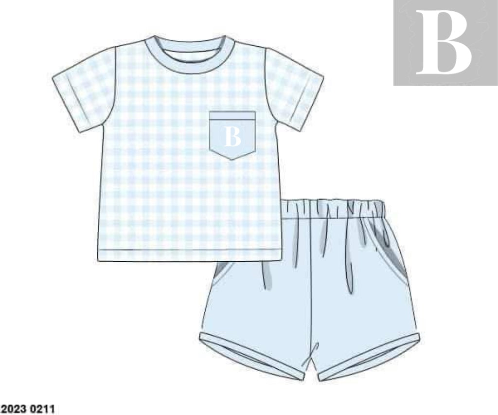 RTS: French Knot Blues- Boys Knit Shortie Set “B”