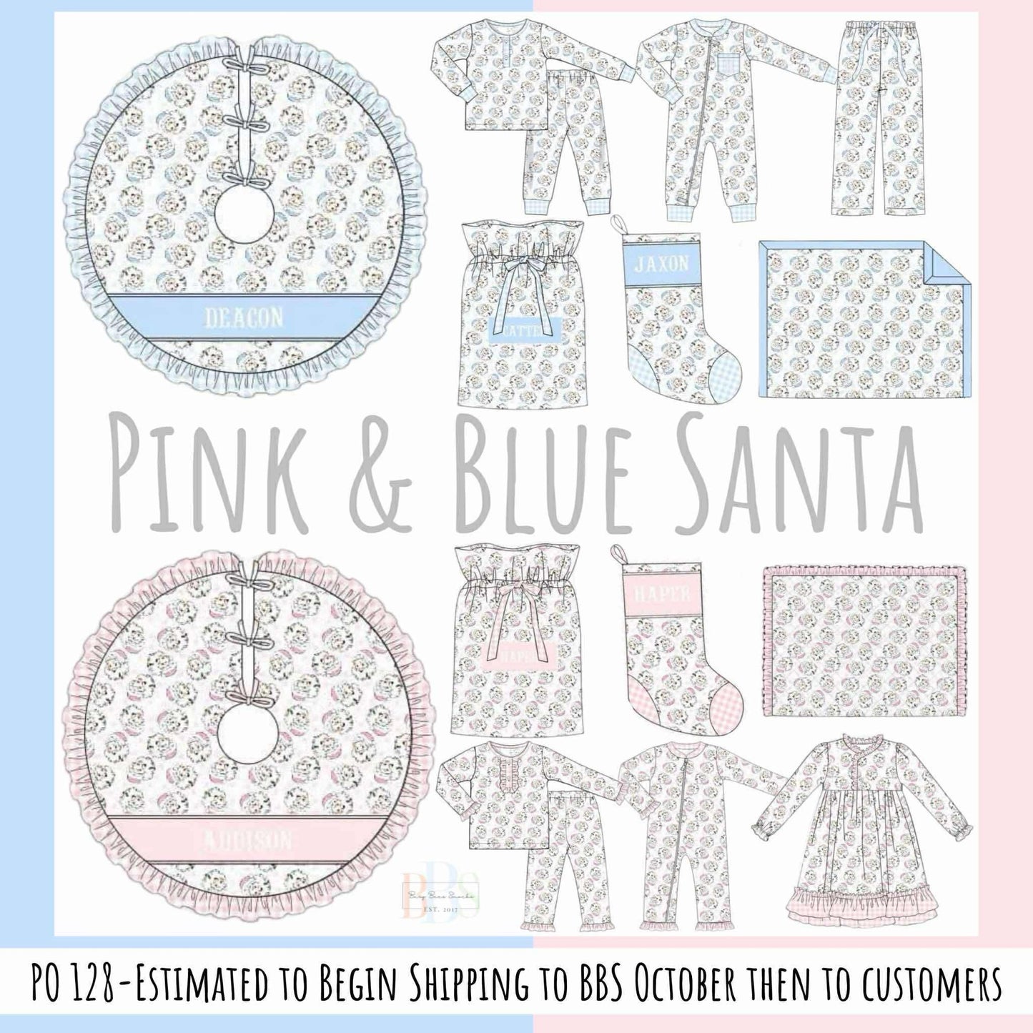 RTS: Pink & Blue Santa- Girls 2pc Knit Lounge Set