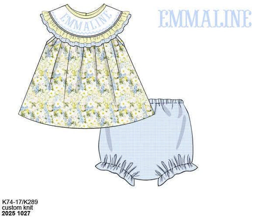 Pre Order 147: Birdie & Blue- Girls Name Smock Woven Bloomer Set