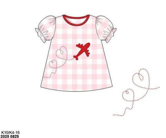 Pre Order 132: Valentine Shirt Only- Girls Plane Applique Shirt