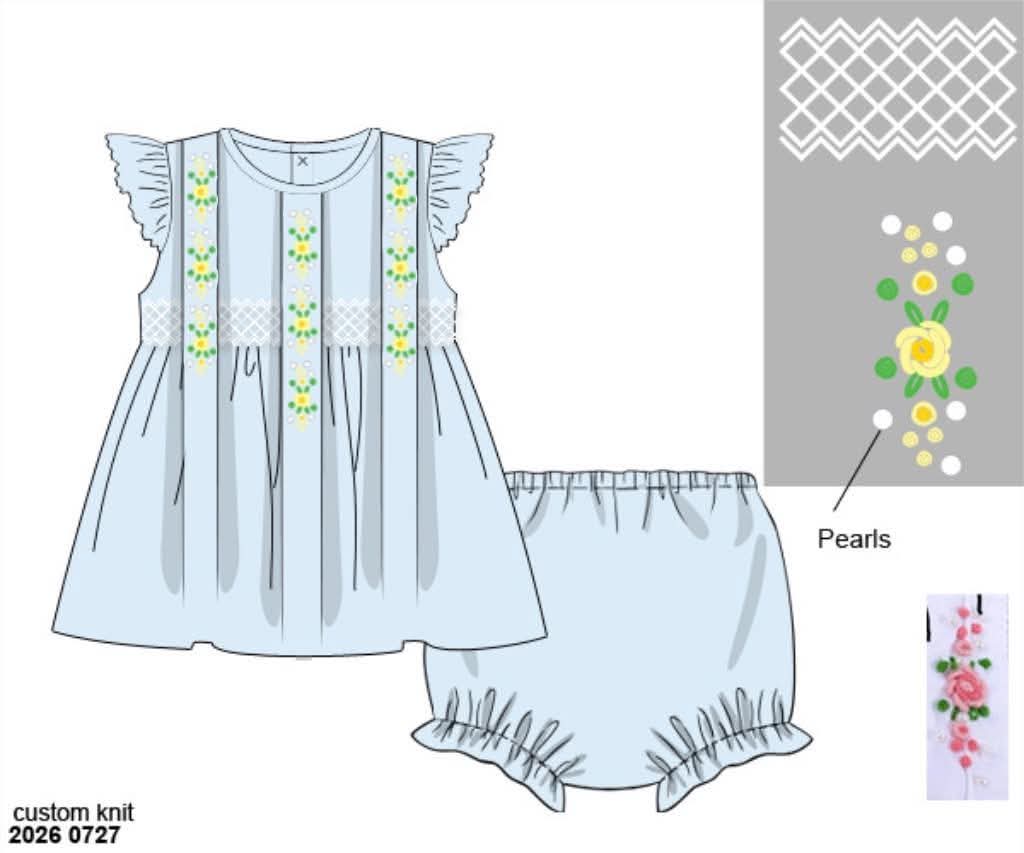 Pre Order 148: Blue Heirloom- Girls Woven Bloomer Set