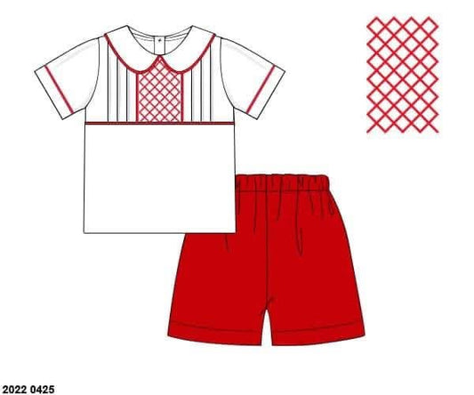 RTS: Christmas Heirloom- Boys Smocked Woven Short Set